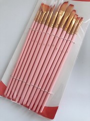 12 Nylon Pink Or Blue Oil Watercolour Water Gouache Acrylic Painting Brushes Set