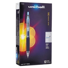 Uni-ball 207 Needle Pt Retractable Gel Pen 0.7mm Blue Ink Black Barrel NEW 12 ct