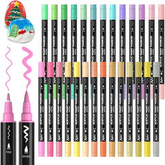 Shuttle Art 28 Pastel Colors Dual Tip Acrylic Paint Markers, Brush Tip and Fine