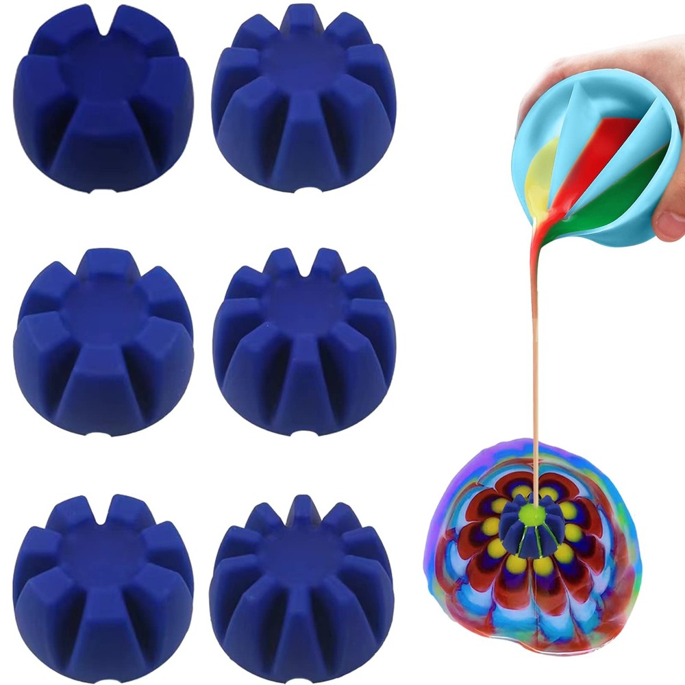 6 Pcs Flower Pour Cups Silicone Split Cup for Paint Pouring Blue Color