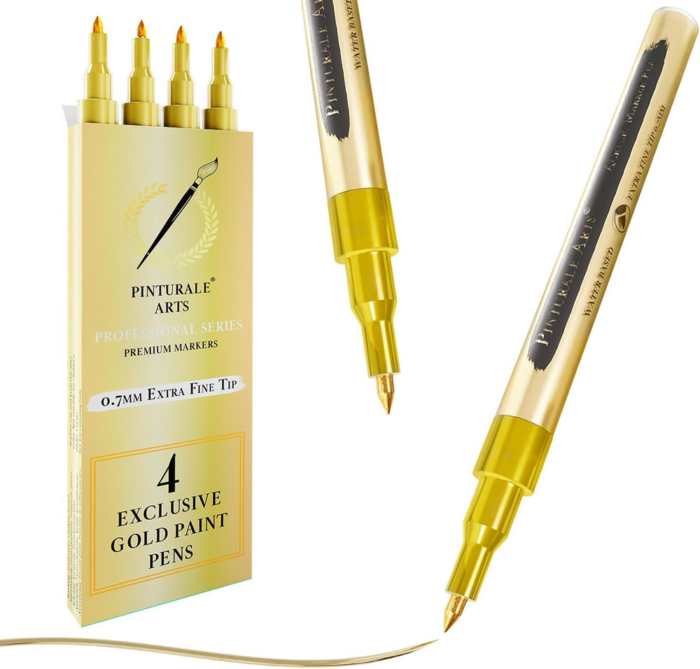 4 Gold Paint Pen Fine Tip | Set 4 Gold Acrylic Paint Pen | Extra Fine Tip 0,7Mm