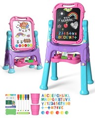 Lehoo Castle Easel for Kids, 4 in 1 Double Sided Medium, Blue, Purple, Pink