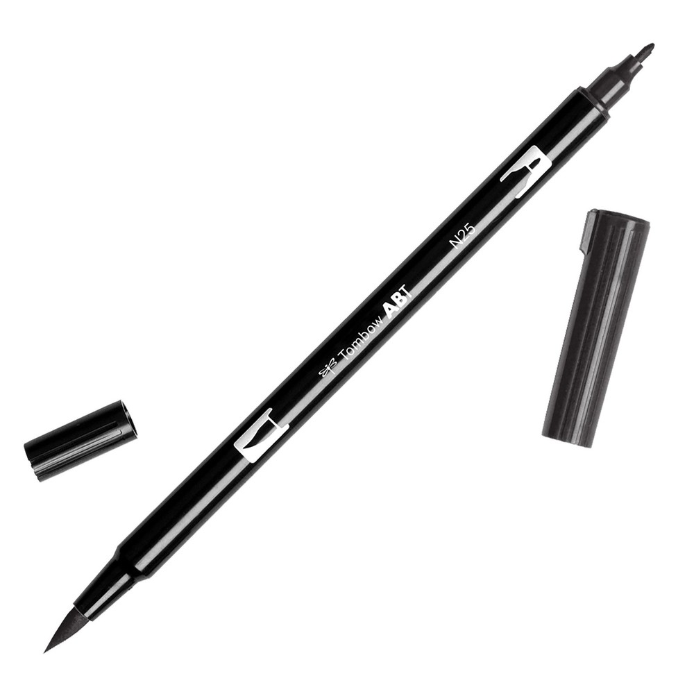 1-Pack 56622 Dual Brush Pen Art Marker, N25 Lamp Black, Blendable, Fine Tip