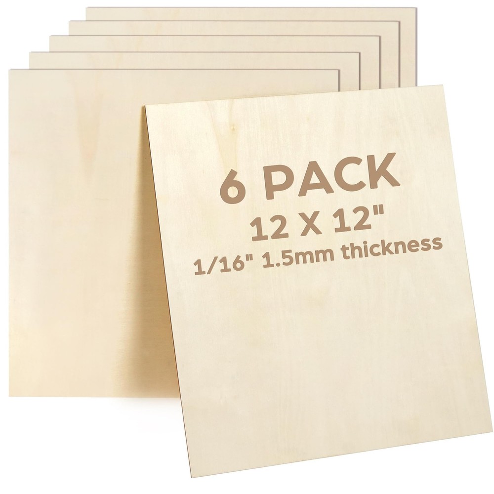 LotFancy Basswood Sheets, 6 Pack, 12 x 12 x 1/16 Inch, Plywood Sheets with Smoot