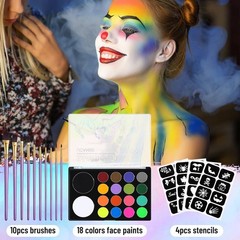 Deluxe Face Paint Kit for Halloween & Cosplay – 18 Pigmented Colors and Brushes
