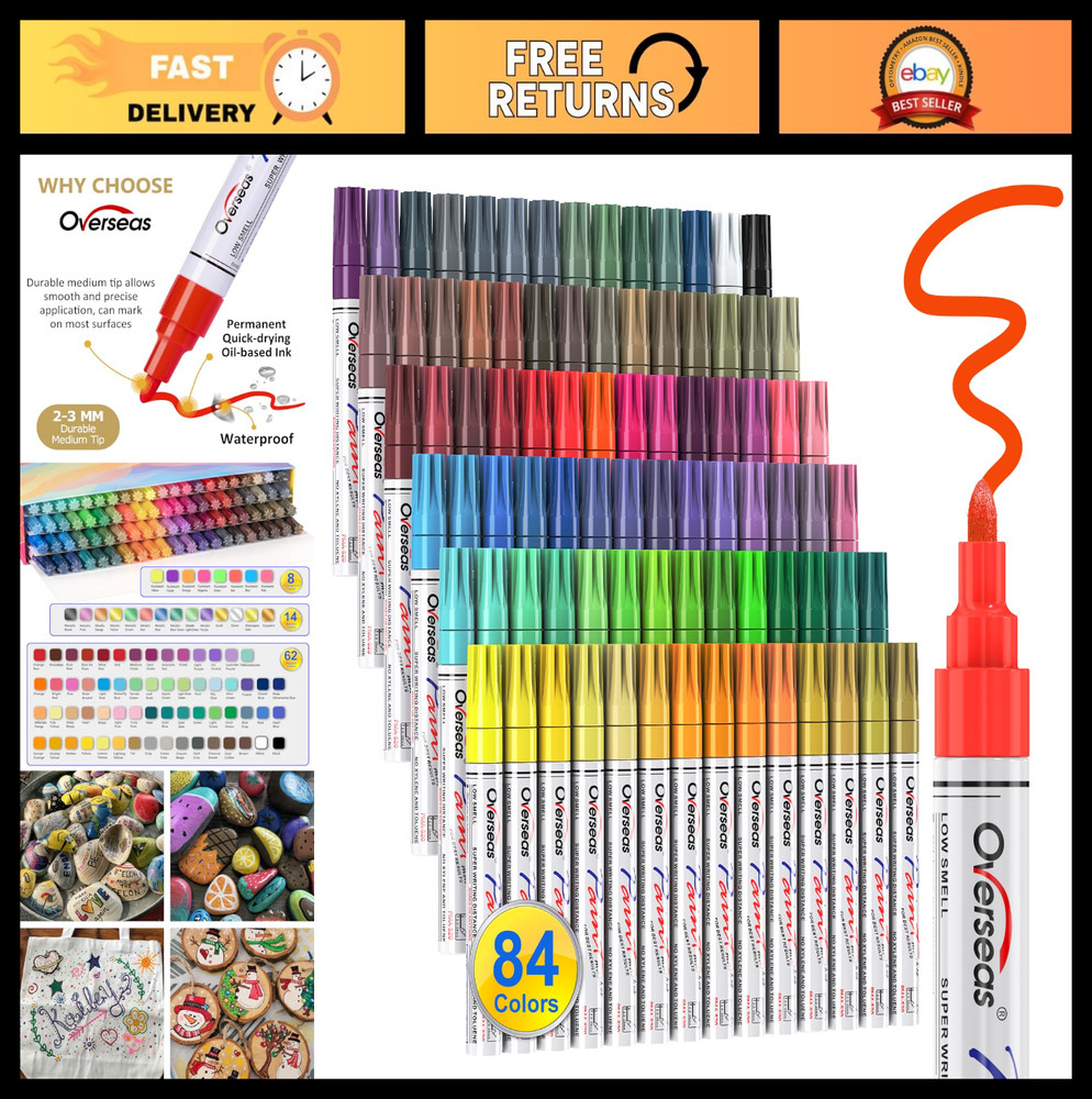 84 Color Paint Pens – Oil-Based Permanent Markers, Quick Drying, Waterproof, Fad