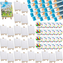 312 Pcs Canvas with Easel Set 8 X 10 Inch Canvas Boards with Wooden Easels, Pain