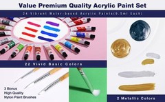 TBC The Best Crafts Acrylic Paint Set, 24 Vibrant 12ml/0.4oz Tubes Basic and Met
