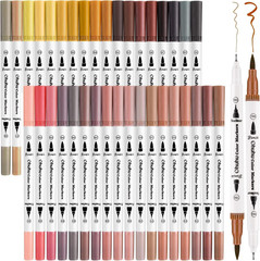 Skin Tone Markers 36 Colors: Dual Tip Brush and Fineliner Markers for Adult Colo