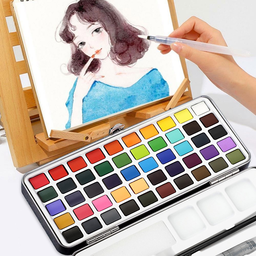 Artists Watercolor Paint Set 50 Vivid Colors + Paint Brush for DIY Art Painting