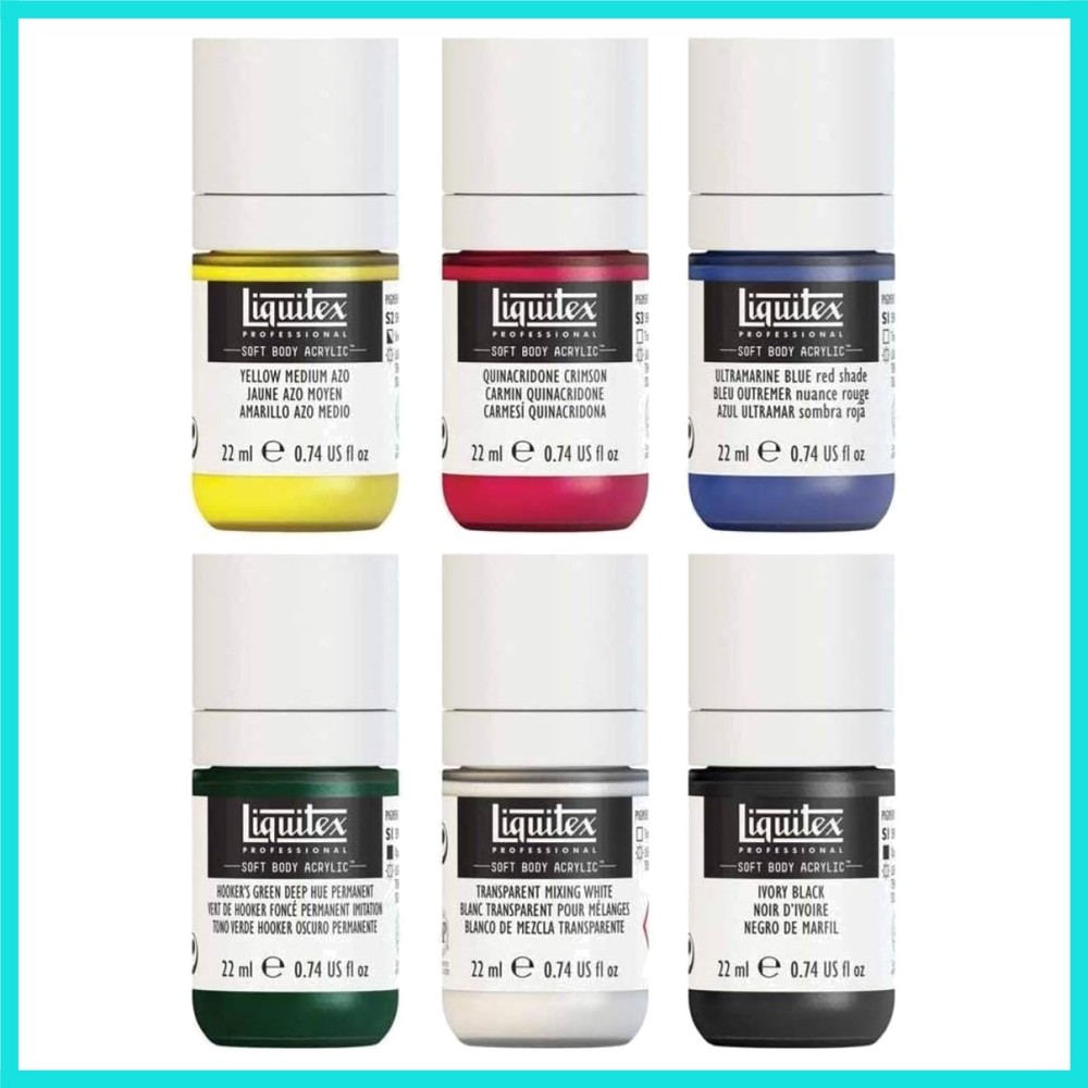 Professional Soft Body Acrylic Paint, 6 x 22ml 0.74-oz, Mixing Set