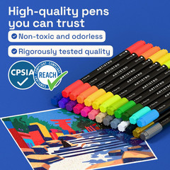ARTISTRO 24 Precision Dual-Tip Acrylic Paint Markers – Paint Pens Set with Dot &