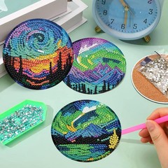 Aurora Diamond Art Coasters Kits, 8 Pieces Diamond Painting Coasters with Holder