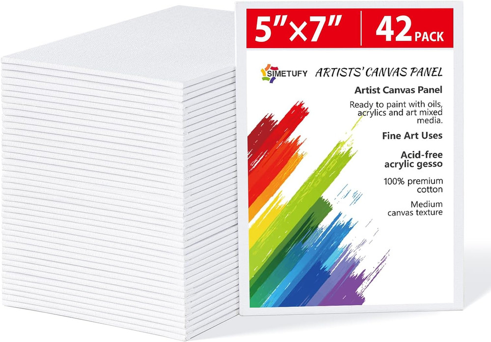 5×7 Small Canvas Boards Pack of 42 Pre Primed Cotton Panels for Painting