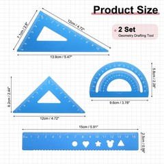 8 Pcs Geometry Drafting Tool, Math Tool Includes 15cm l Ruler, Sky Blue