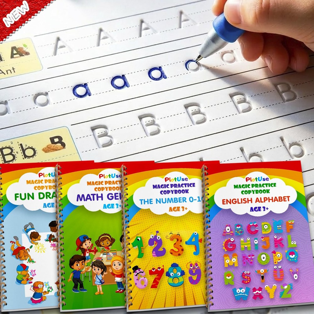 4 PCS Magic Practice Copybook Grooved Handwriting Workbook Kid Age 38