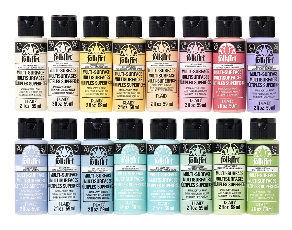 16 PCS Multi Surface Acrylic Paint Set Pastel Colors 2 Fl Oz Craft Bottles