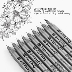 Micro Fineliner Drawing Art Pens: 9 Black Fine Line Ink Set Artist Supplies A…