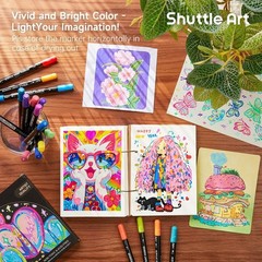 Shuttle Art 25 Colors Dual Tip Acrylic Paint Markers, Brush Tip and Fine Tip Acr