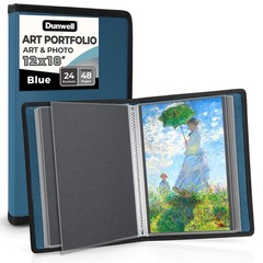 Dunwell 12×18 Art Portfolio Binder with Black Mounting Paper Blue, Large Port…