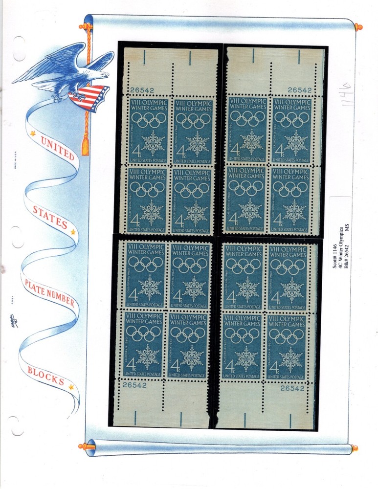Choice of 1960’s MNH Matching 4 Corner Plate Blocks in Mounts, White Ace Pages!