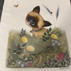 2 Vintage 1960s Patricia Nimocks Decoupage Art Prints Cats Nature Retro