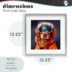‘Ski Dog with Goggles’| Framed Print Under Glass | | Gray, 13 13″L x 13″W Grey