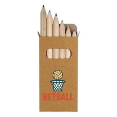 6 x ‘Netball and Net’ Short 85mm Pencils / Coloured Pencil Set (PE00079974)