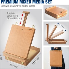 55-Piece Mixed Media Art Set with Sketch Box Easel & Painting Accessories
