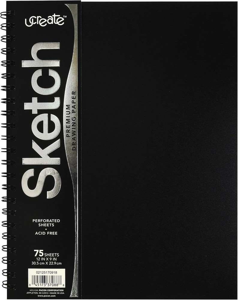 UCreate Poly Cover Sketch Book, Heavyweight, 9″ x 12″, Black, 75 Heavyweight