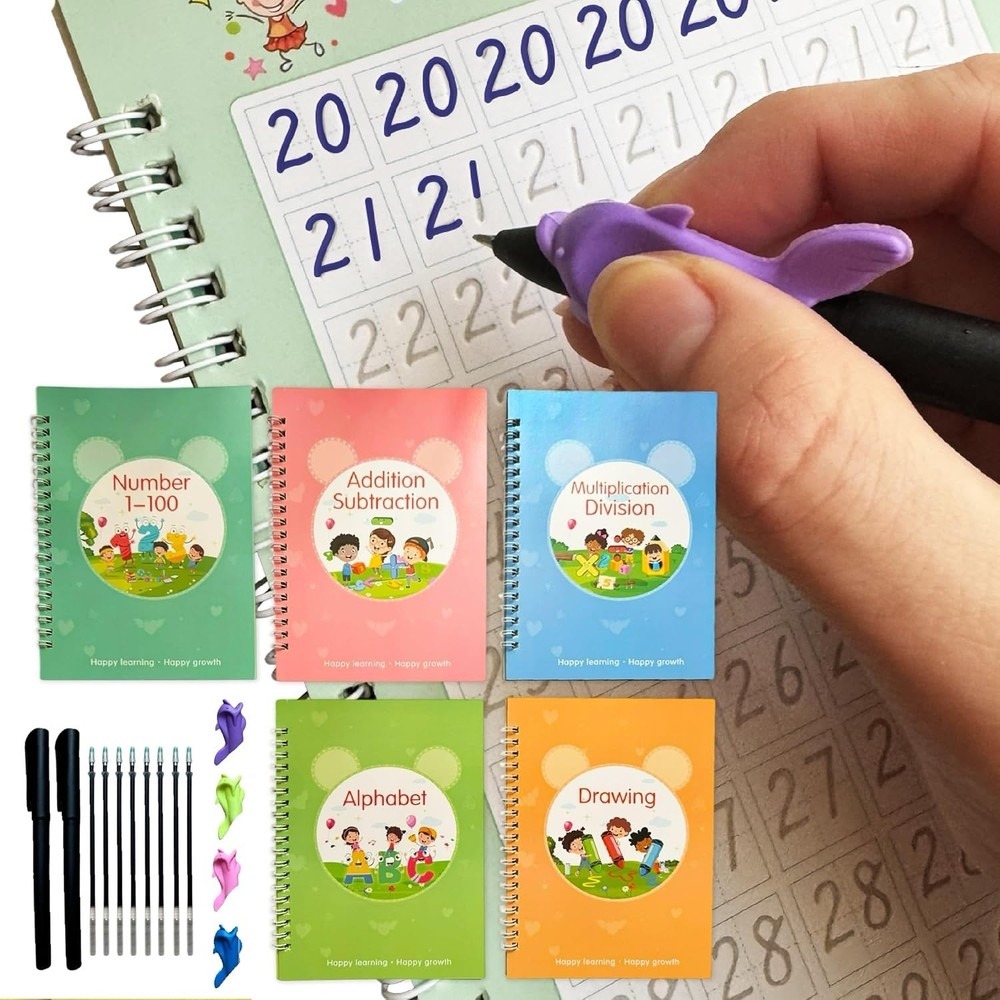 Magic Practice Copybook Number Letter Reusable Tracing Book for Preschoolers Pen