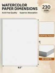 30 Sheets Watercolor Paper 8.5 x 11, Cold Press x 11 IN, 30