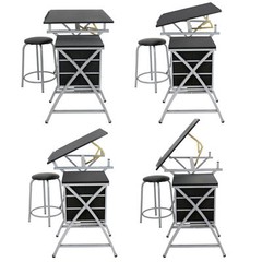 Drafting Table Art & Craft Drawing Table Adjustable Angle Table Top with Stool