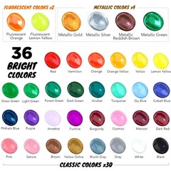 36 Color Acrylic Paint Set for Students & Adults, Fluorescent & Metallic Shades
