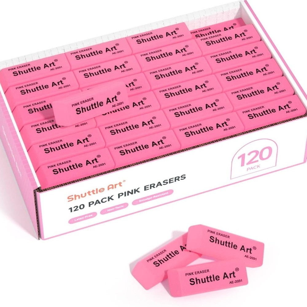 Pink Erasers, Shuttle Art 120 Pack Erasers Bulk for School, 120, Pink120