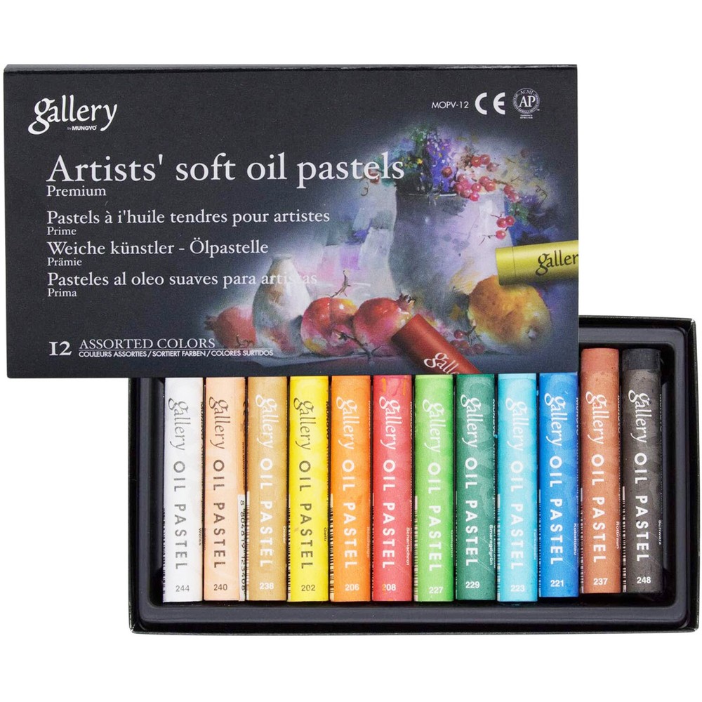 MUNGYO Gallery Artists Soft Oil Pastels MOPV-12 Cardboard Box of 12 Colors