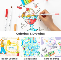 Markers Paper-Friendly No Peeling Water-Based 60 Colors Dual Brush Fineliner Tip