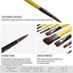 ARTIFY 10 Pieces Paint Brush Set, Intermediate Large, Yellow – Horse Hair