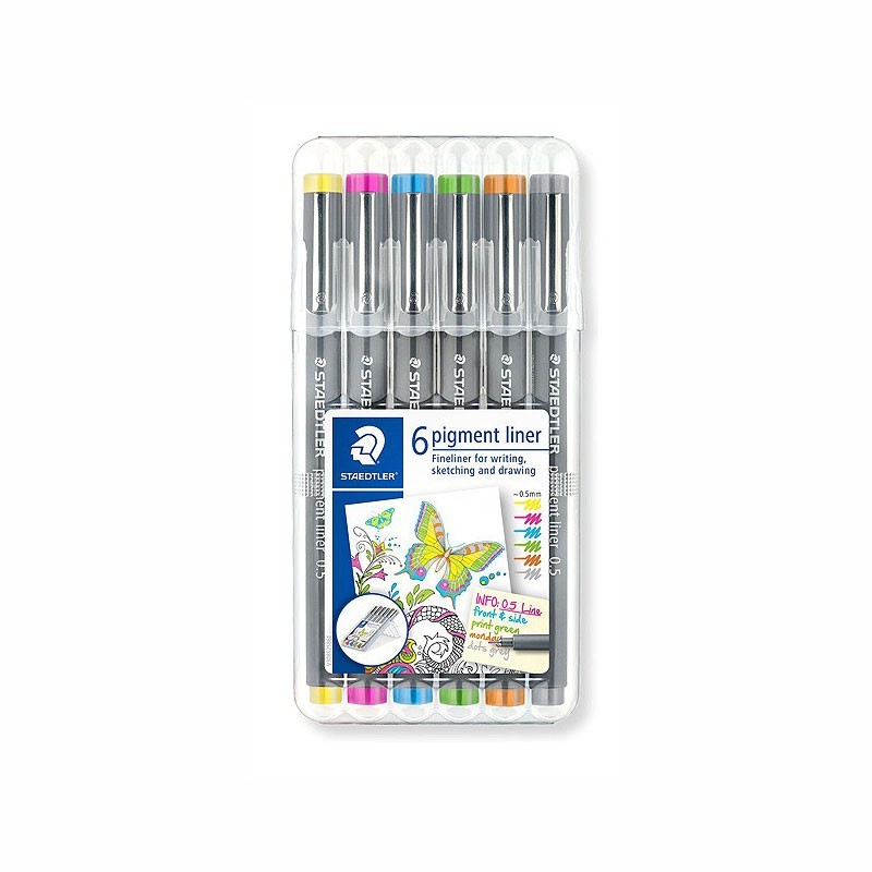[STAEDTLER] Pigment Liner 308 Pastel Pen Set 0.5mm 6 Colors Waterproof Fineliner