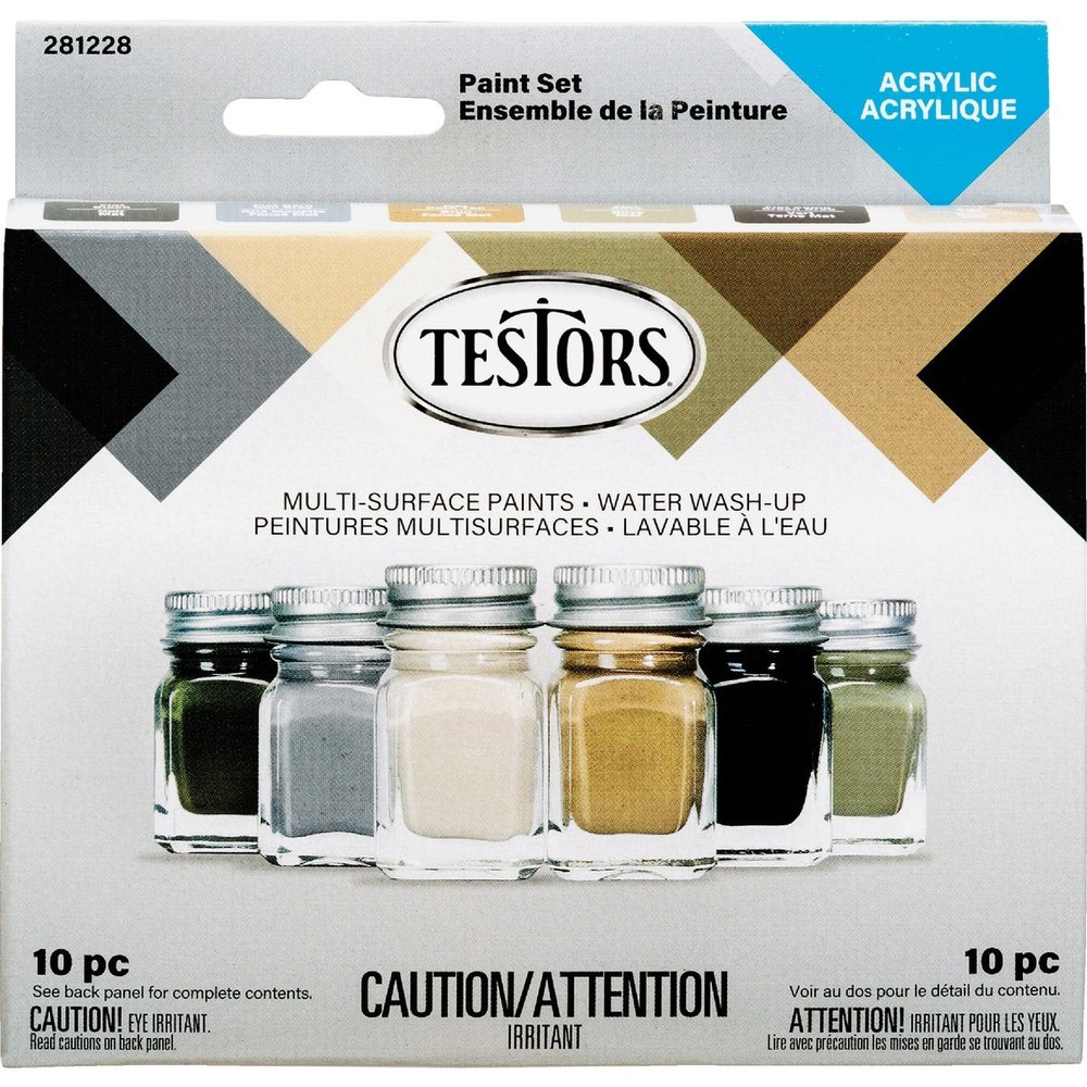 Testors Acrylic Paint Set (Black, Gray, Dark Tan, Olive, Green, Tan) 281228
