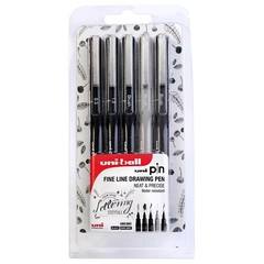 Uni Pin Fineliner Drawing Pen Pack of 5 0.3mm, 1.2mm and Brush Nib 3 Colours