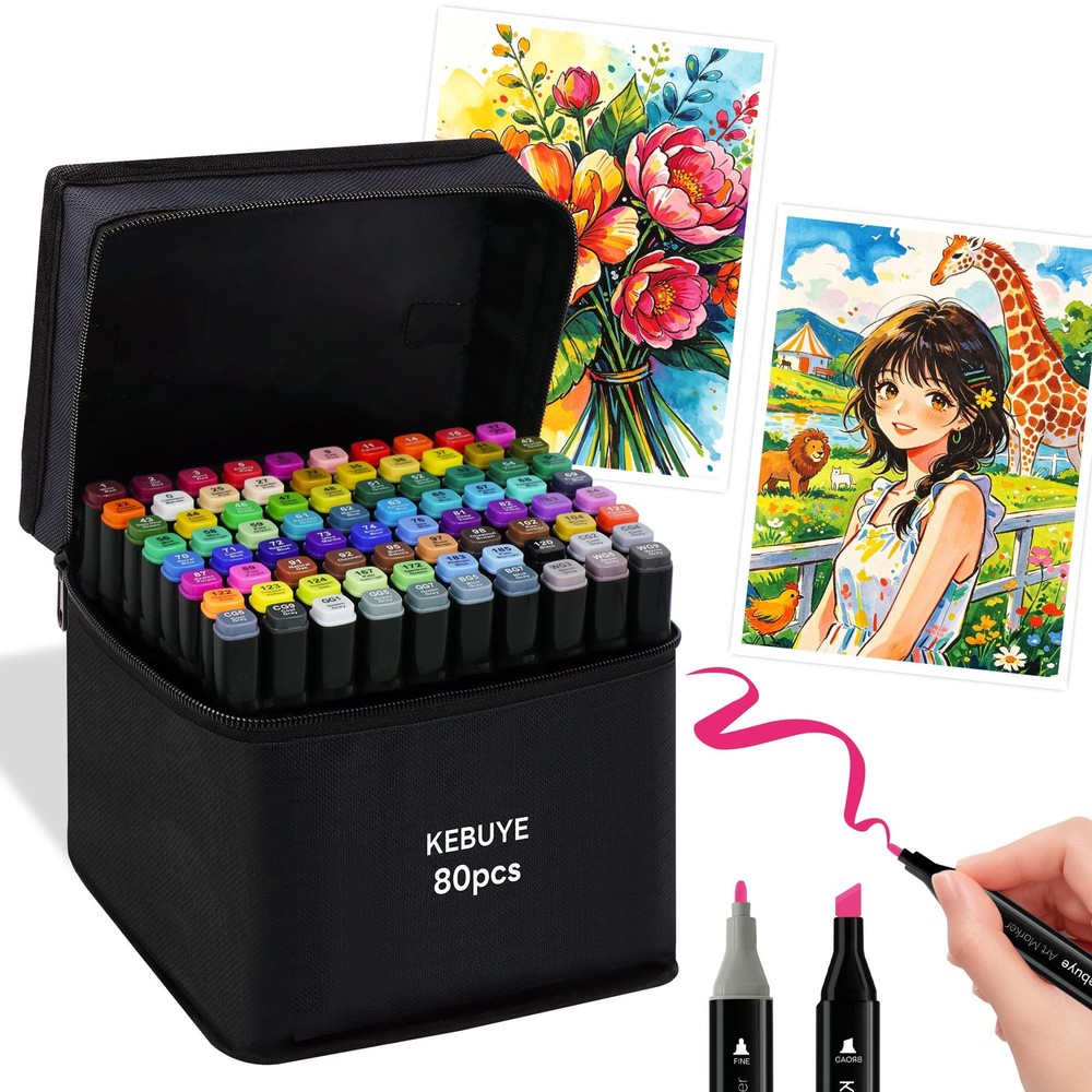 80 Colors Alcohol Markers Set, Dual Tips Blender Art Markers for Drawing Sket…