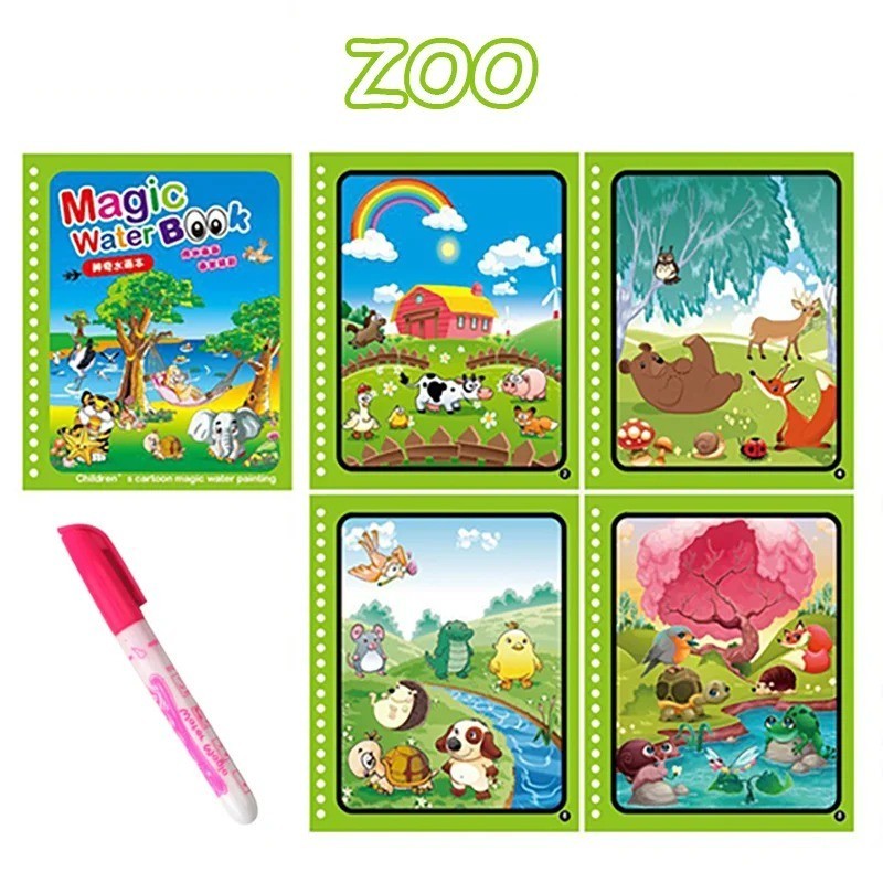 Magic Water Drawing Book & Pen Reusable Kids Painting Colouring Toy Gift