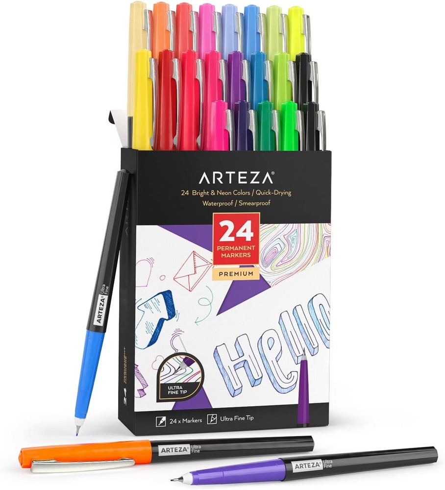 Permanent Markers 24 Colors 2-mm Line Ultra-Fine Tip