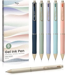Black Ink Gel Pens 6 Pack with Retractable Fine Point for Writing