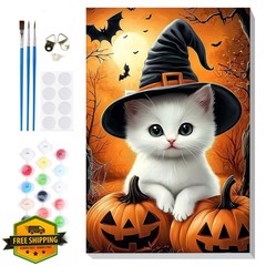 Bowetile Cat Halloween Paint Numbers 8x12in