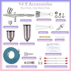 Airbrush Kit with 4 Nozzle Sets (0.2/0.3/0.5/0.8mm) – Dual-Action Gravity Feed f