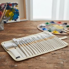 24-Piece Paint Brush Set with Canvas Case – Wooden Handles & Nylon Tips