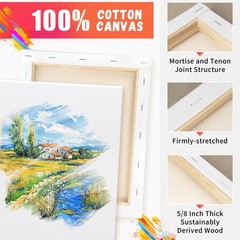 Stretched Canvas for Painting, 5″x7″, 8″x10″, 11″x14″, Pack of 3, PrePrimed C