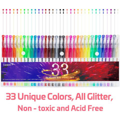 Glitter Gel Pens 33 Colors Neon Glitter Pens Set Gel Art Markers with 40% More